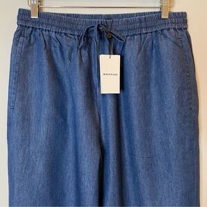 Whistles Lucy Chambray Barrel Trouser Tapered Pants Trip Cotton Blue 12 US NWT